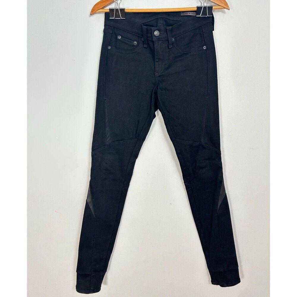 rag & bone Halifax Moto Skinny Jeans Black Lamb Leather Panel Size 26